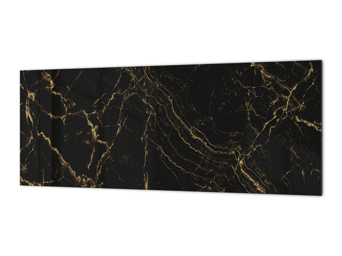 Contemporary glass kitchen panel - Wide format wall backsplash Marbles 2 Series: Golden patterns