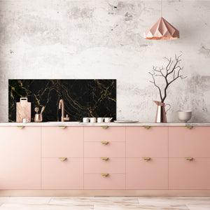 Contemporary glass kitchen panel - Wide format wall backsplash Marbles 2 Series: Golden patterns