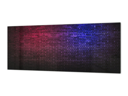 Toughened printed glass backsplash - Kitchen wall panel: Textures and tiles 1 Series Oxidized copper ornament: Blue and pink neon wall