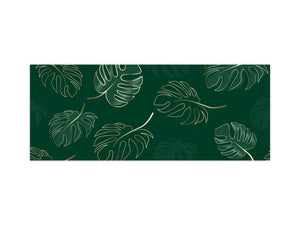 Stunning glass wall art - Wide format kitchen backsplash with and without metal back-coating - Tropical Leaves Series: Modern monstera leaves