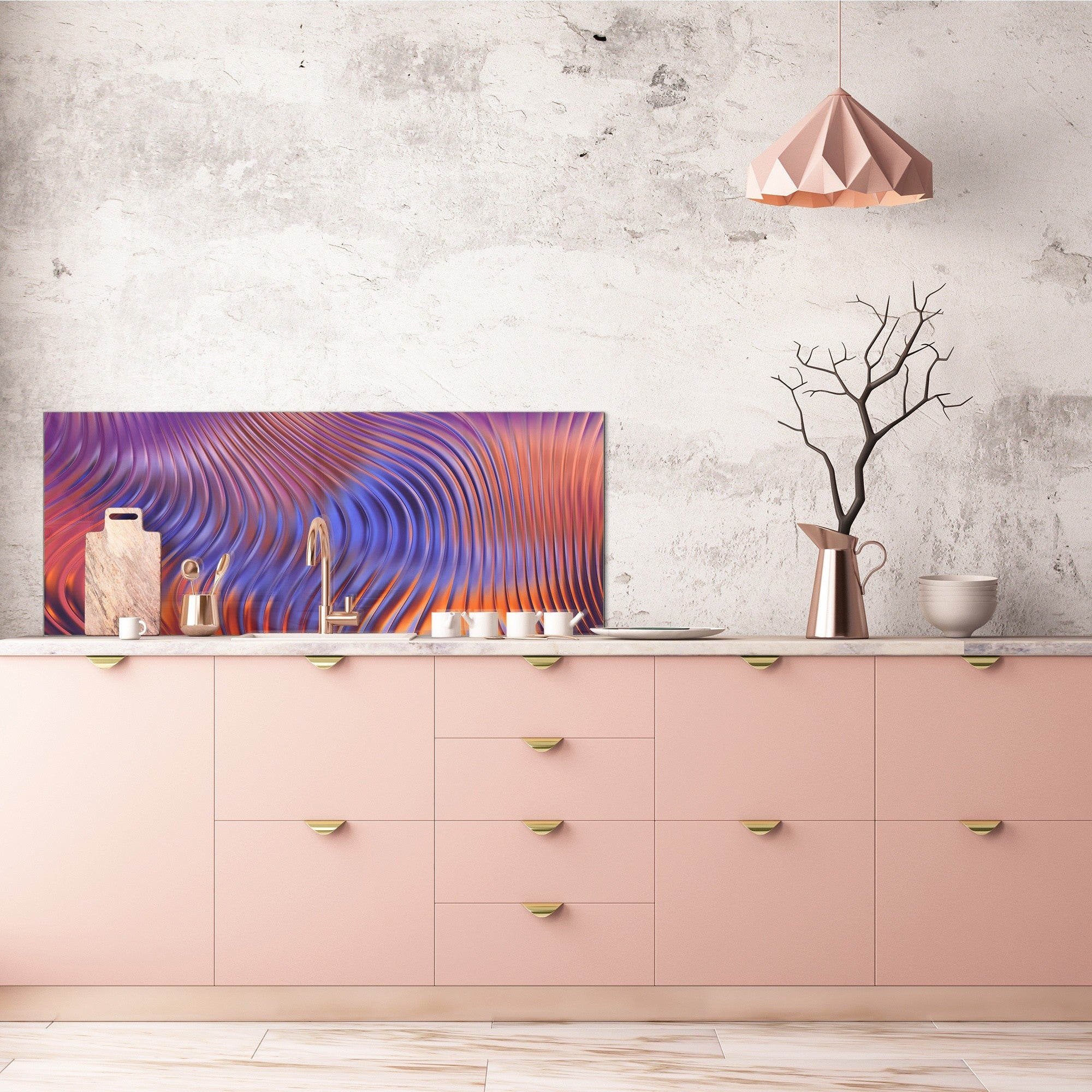 Contemporary glass kitchen panel - Wide format wall backsplash with or without magnetic properties - Colourful Variety Series: Colorful wavy design 1