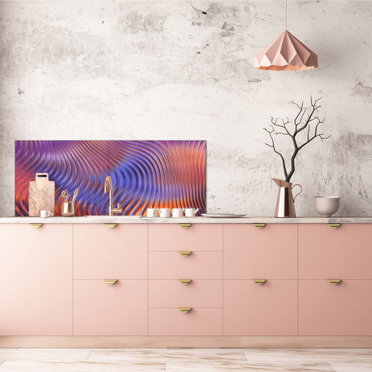 Contemporary glass kitchen panel - Wide format wall backsplash with or without magnetic properties - Colourful Variety Series: Colorful wavy design 1