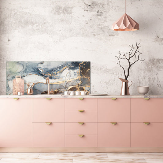 Contemporary glass kitchen panel - Wide format wall backsplash Colourful abstractions Series: Artistic mixture of paints