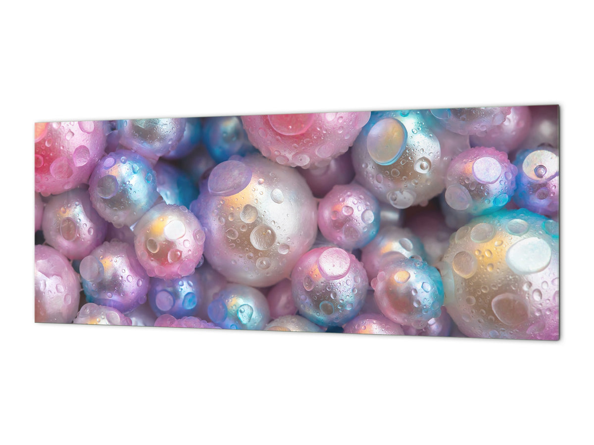 Contemporary glass kitchen panel - Wide format wall backsplash with or without magnetic properties - Colourful Variety Series: Shiny pearls 1