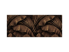 Stunning glass wall art - Wide format kitchen backsplash with and without metal back-coating - Tropical Leaves Series: Bronze banana leaves