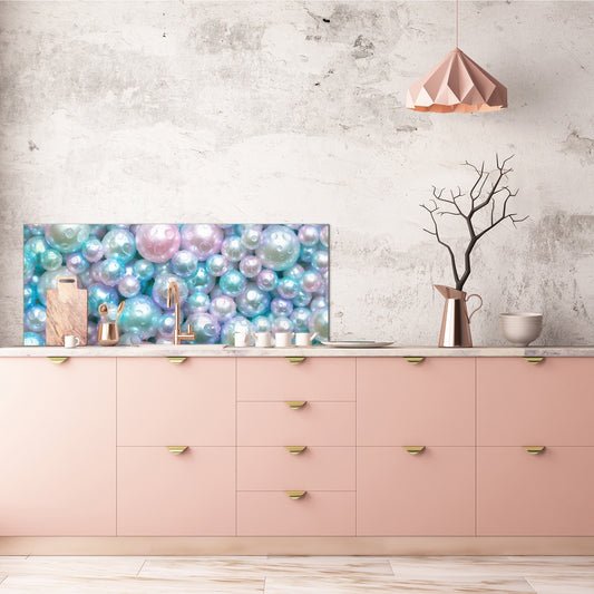 Contemporary glass kitchen panel - Wide format wall backsplash with or without magnetic properties - Colourful Variety Series: Shiny pearls 2