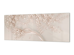 Contemporary glass kitchen panel - Wide format wall backsplash with or without magnetic properties - Colourful Variety Series: Beige decorative tree