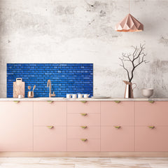 Toughened printed glass backsplash - Kitchen wall panel: Textures and tiles 1 Series Oxidized copper ornament: Blue brick background