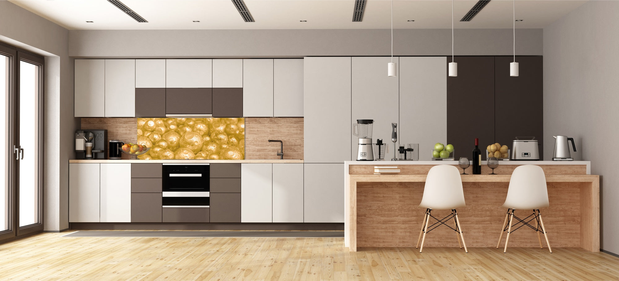 Contemporary glass kitchen panel - Wide format wall backsplash with or without magnetic properties - Colourful Variety Series: Golden pearls
