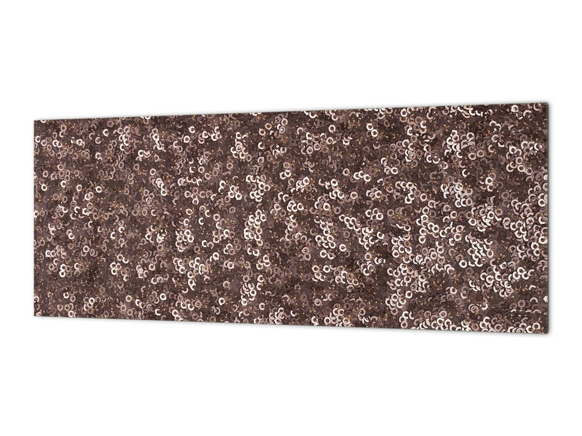 Contemporary glass kitchen panel - Wide format wall backsplash with or without magnetic properties - Colourful Variety Series: Gold brown sequins
