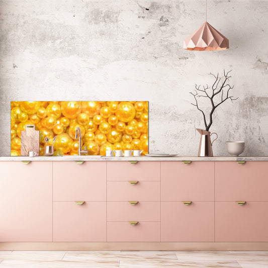 Contemporary glass kitchen panel - Wide format wall backsplash with or without magnetic properties - Colourful Variety Series: Shiny yellow surface