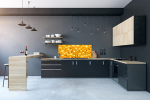 Contemporary glass kitchen panel - Wide format wall backsplash with or without magnetic properties - Colourful Variety Series: Shiny yellow surface
