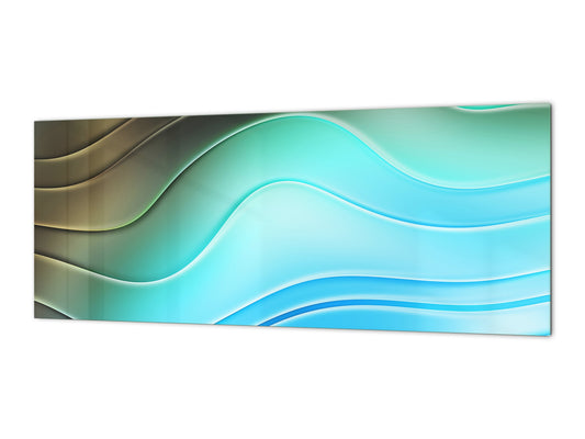 Contemporary glass kitchen panel - Wide format wall backsplash with or without magnetic properties - Colourful Variety Series: Colourful wavy pattern