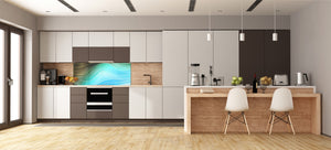 Contemporary glass kitchen panel - Wide format wall backsplash with or without magnetic properties - Colourful Variety Series: Colourful wavy pattern
