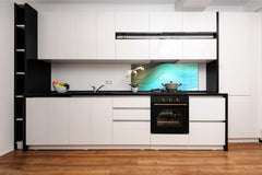 Contemporary glass kitchen panel - Wide format wall backsplash with or without magnetic properties - Colourful Variety Series: Colourful wavy pattern