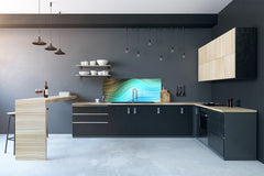 Contemporary glass kitchen panel - Wide format wall backsplash with or without magnetic properties - Colourful Variety Series: Colourful wavy pattern