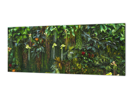 Printed glass horizontal splashback -  Tempered Glass Wall Panel Cities Series BBS22:  Vintage leaves and patterns Series: Rich green fern