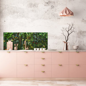 Printed glass horizontal splashback -  Tempered Glass Wall Panel Cities Series BBS22:  Vintage leaves and patterns Series: Rich green fern