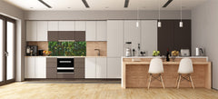 Printed glass horizontal splashback -  Tempered Glass Wall Panel Cities Series BBS22:  Vintage leaves and patterns Series: Rich green fern