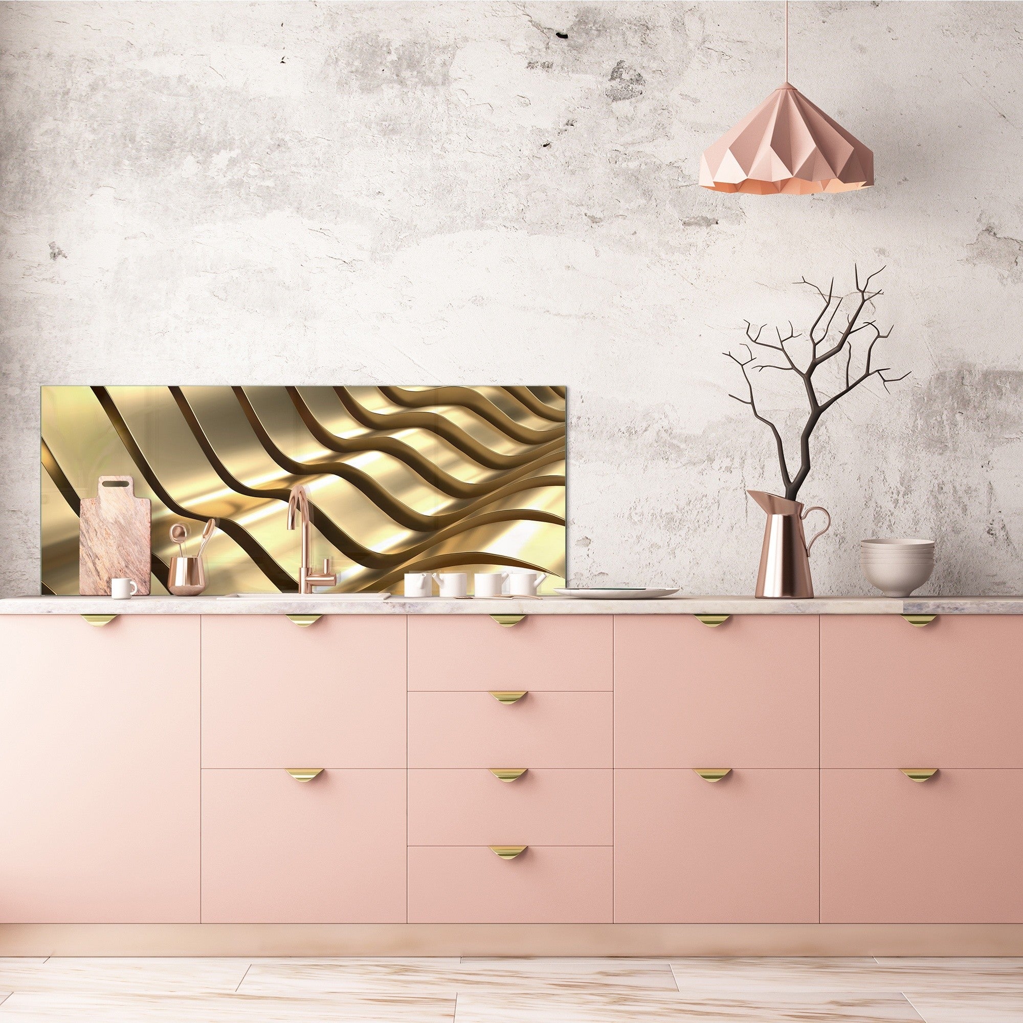 Design glass backsplash - Tempered Glass splashback - Golden Waves Series: Abstract waves