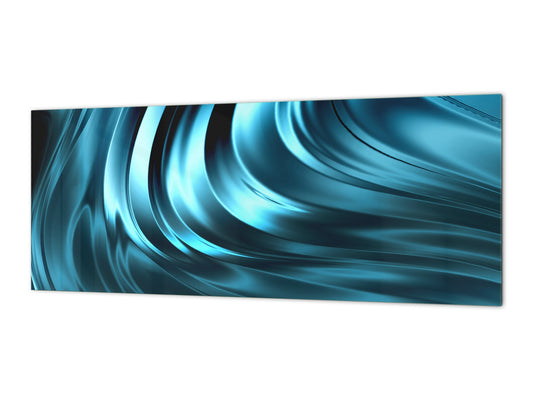 Contemporary glass kitchen panel - Wide format wall backsplash with or without magnetic properties - Colourful Variety Series: Blue abstract composition