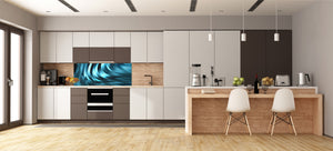 Contemporary glass kitchen panel - Wide format wall backsplash with or without magnetic properties - Colourful Variety Series: Blue abstract composition