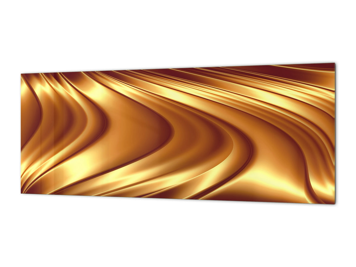 Design glass backsplash - Tempered Glass splashback - Golden Waves Series: Liquid gold 2