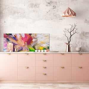 Toughened printed glass backsplash - Kitchen wall splashback will or without magnetic properties - Paintings Series: Digital flower painting