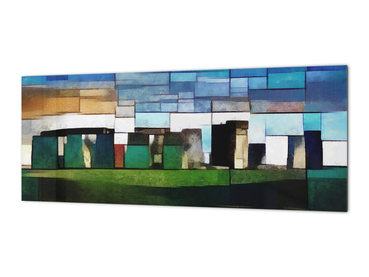 Toughened printed glass backsplash - Kitchen wall splashback will or without magnetic properties - Paintings Series: Cubist Stonehenge