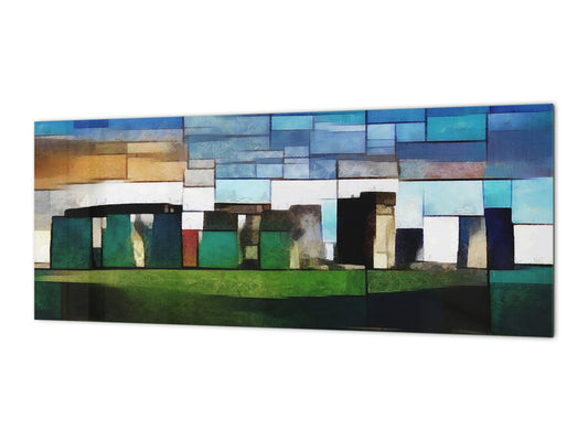 Toughened printed glass backsplash - Kitchen wall splashback will or without magnetic properties - Paintings Series: Cubist Stonehenge