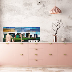Toughened printed glass backsplash - Kitchen wall splashback will or without magnetic properties - Paintings Series: Cubist Stonehenge