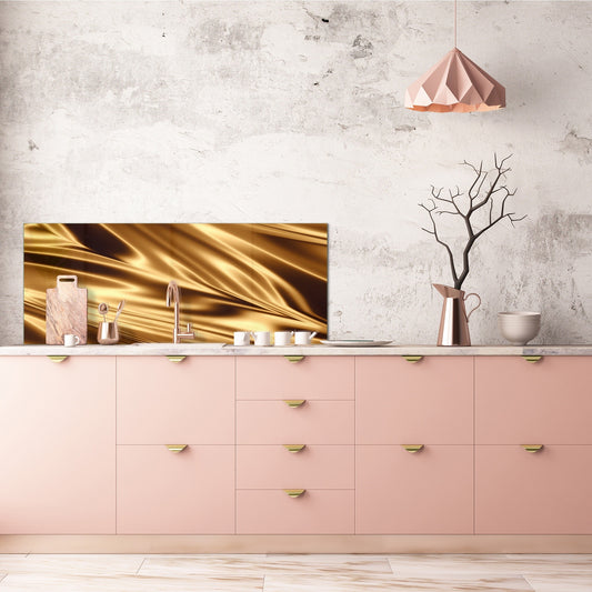 Design glass backsplash - Tempered Glass splashback - Golden Waves Series: Golden fabric texture