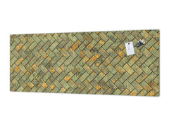 Toughened printed glass backsplash - Kitchen wall panel: Textures and tiles 1 Series Oxidized copper ornament: Tiny golden tiles