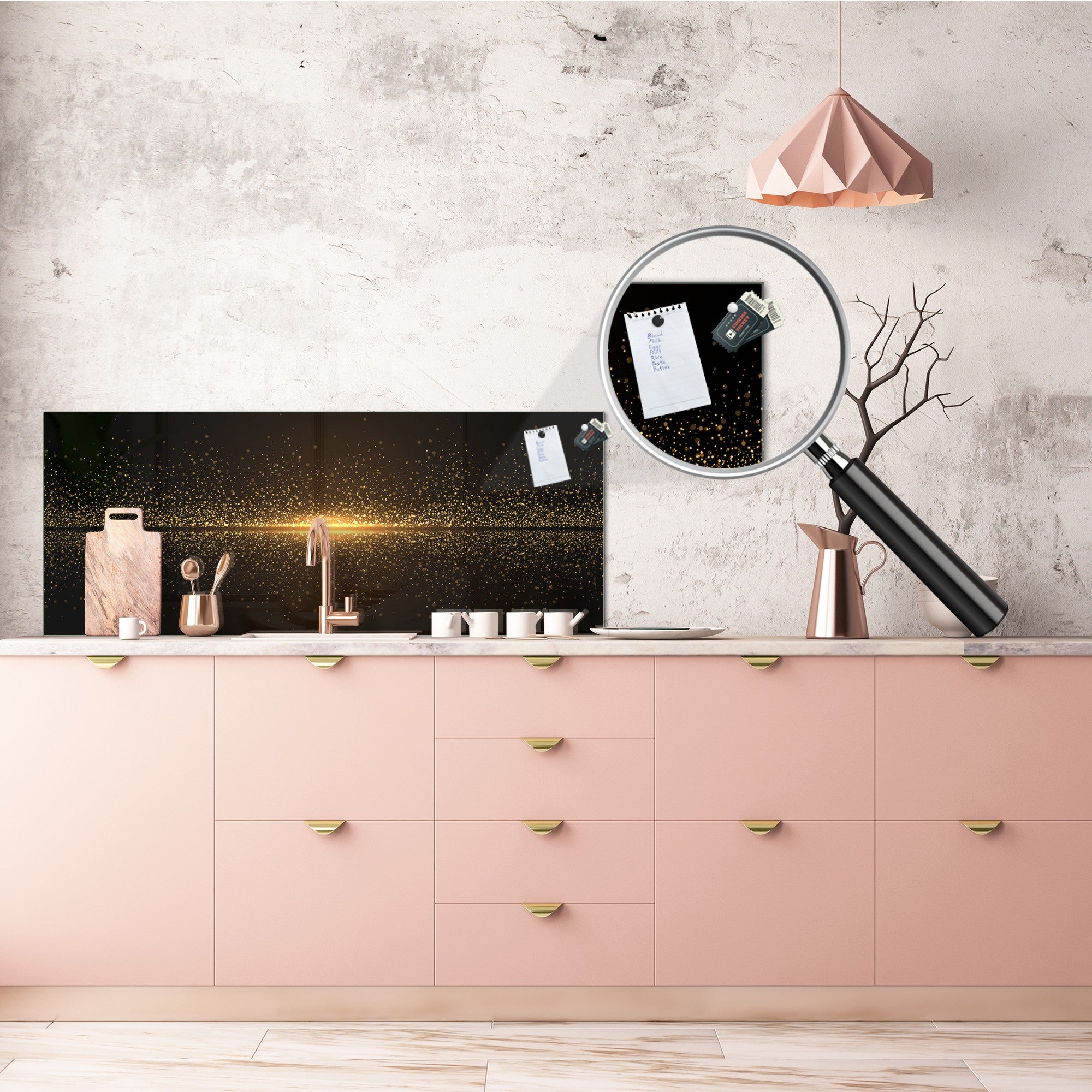 Design glass backsplash - Tempered Glass splashback - Golden Waves Series: Sparkling golden dust