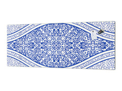 Printed glass horizontal splashback -  Tempered Glass Wall Panel Cities Series BBS22:  Vintage leaves and patterns Series: Blue Spanish mosaic