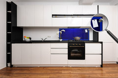 Toughened printed glass backsplash - Kitchen wall panel: Textures and tiles 1 Series Oxidized copper ornament: Neon light