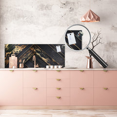 Stylish glass backsplash - Photo glass upstand w/wo magnetic properties - Decorative Surfaces Series: Luxury black panels