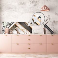 Stylish glass backsplash - Photo glass upstand w/wo magnetic properties - Decorative Surfaces Series: Black and white interwoven with gold 1