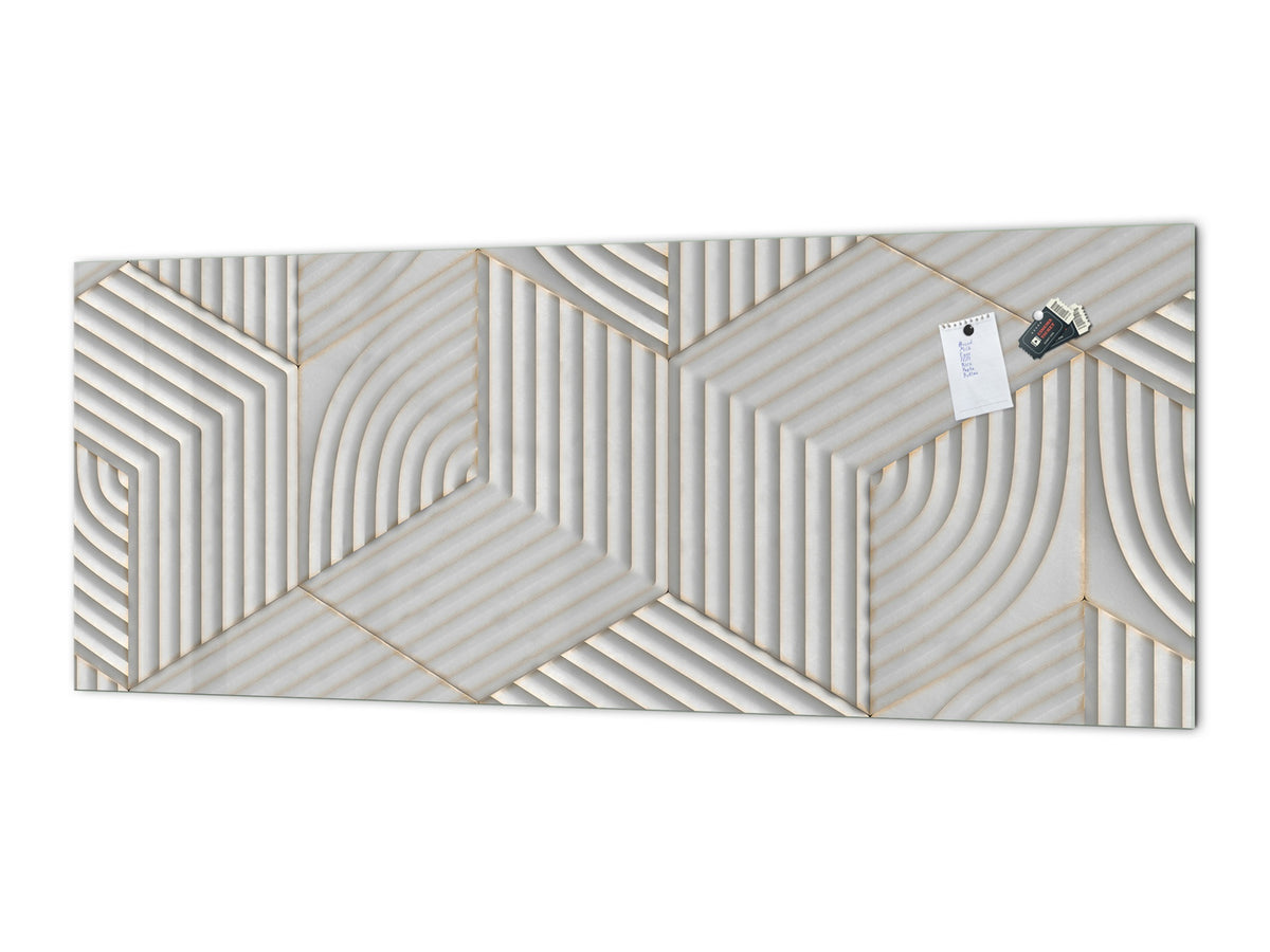 Stylish glass backsplash - Photo glass upstand w/wo magnetic properties - Decorative Surfaces Series: White hexagons