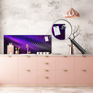 Contemporary glass kitchen panel - Wide format wall backsplash with or without magnetic properties - Colourful Variety Series: Purple fabric 2