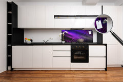 Contemporary glass kitchen panel - Wide format wall backsplash with or without magnetic properties - Colourful Variety Series: Purple fabric 2