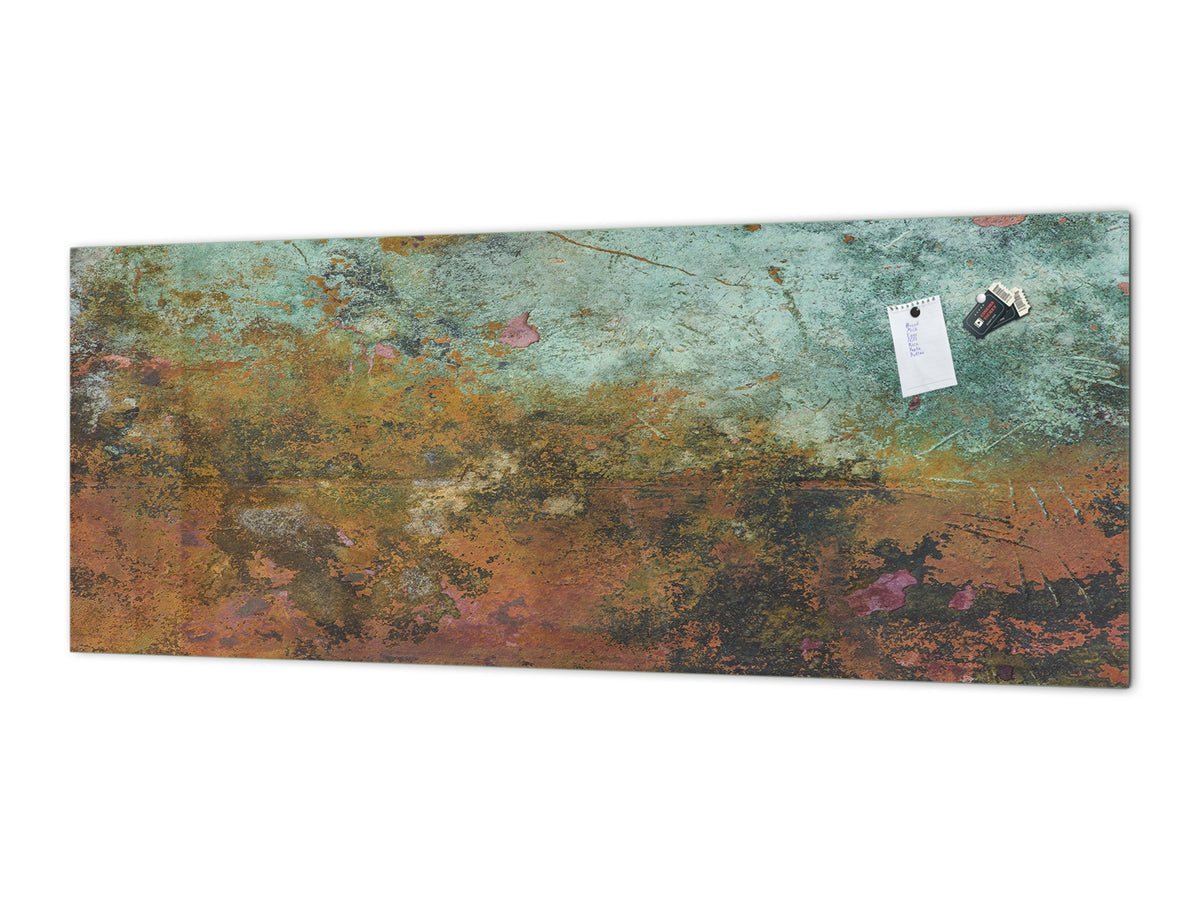 Stunning glass wall art  - Wide format wall backsplash Rusted textures Series: Colorfoul tarnished copper