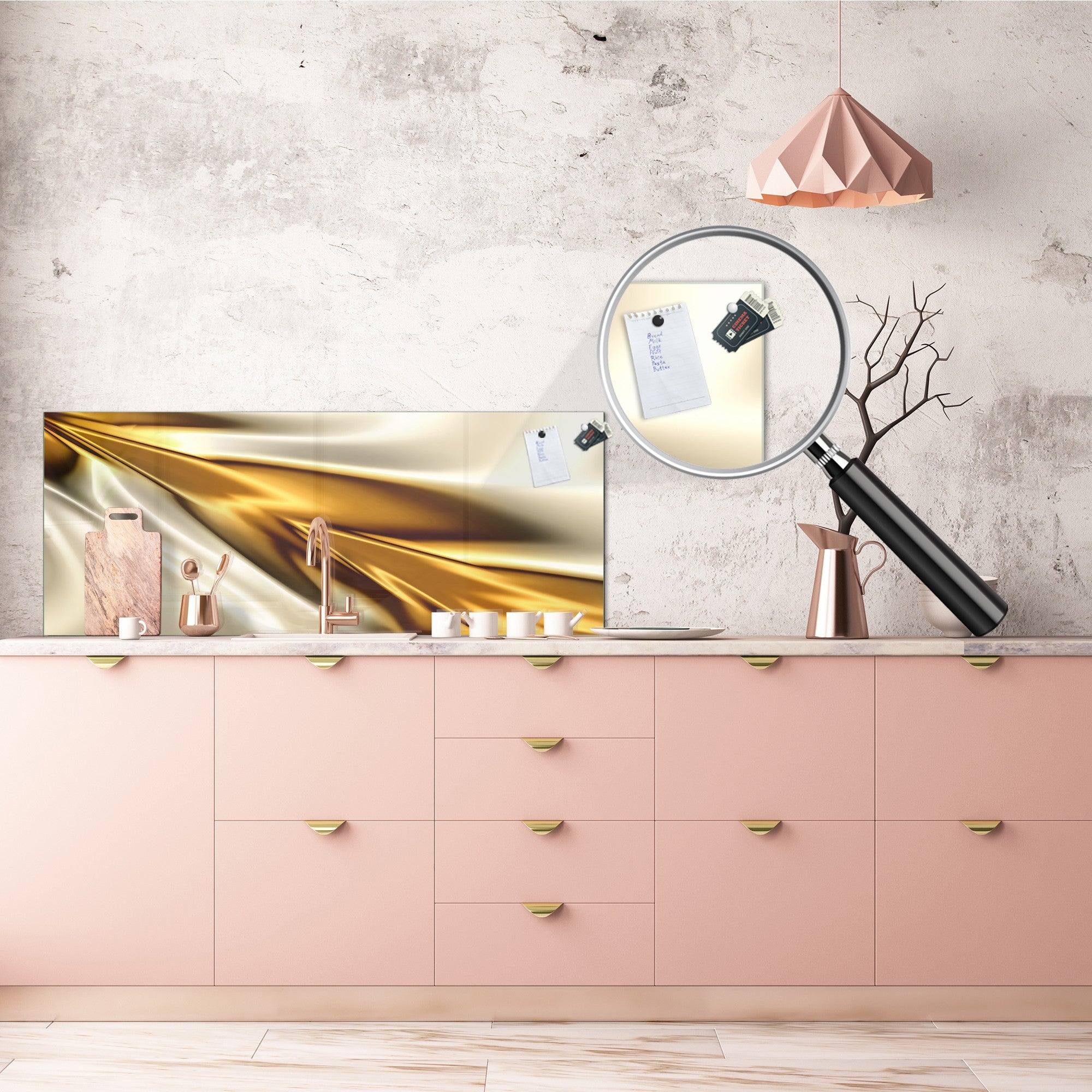 Design glass backsplash - Tempered Glass splashback - Golden Waves Series: Golden spike
