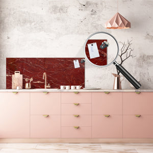 Contemporary glass kitchen panel - Wide format wall backsplash Marbles 2 Series: Polished red mineral
