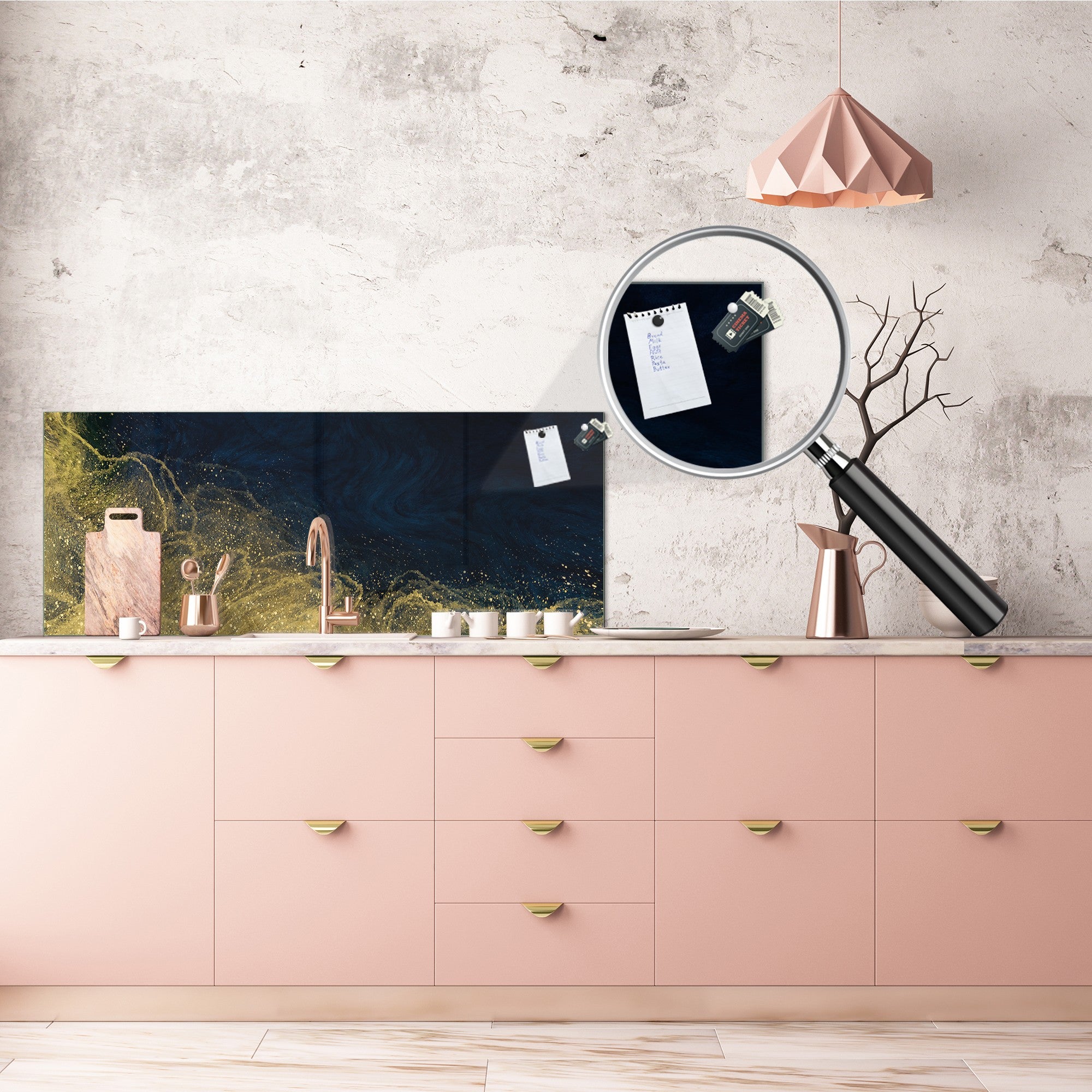 Design glass backsplash - Tempered Glass splashback - Golden Waves Series: Wave of glitter