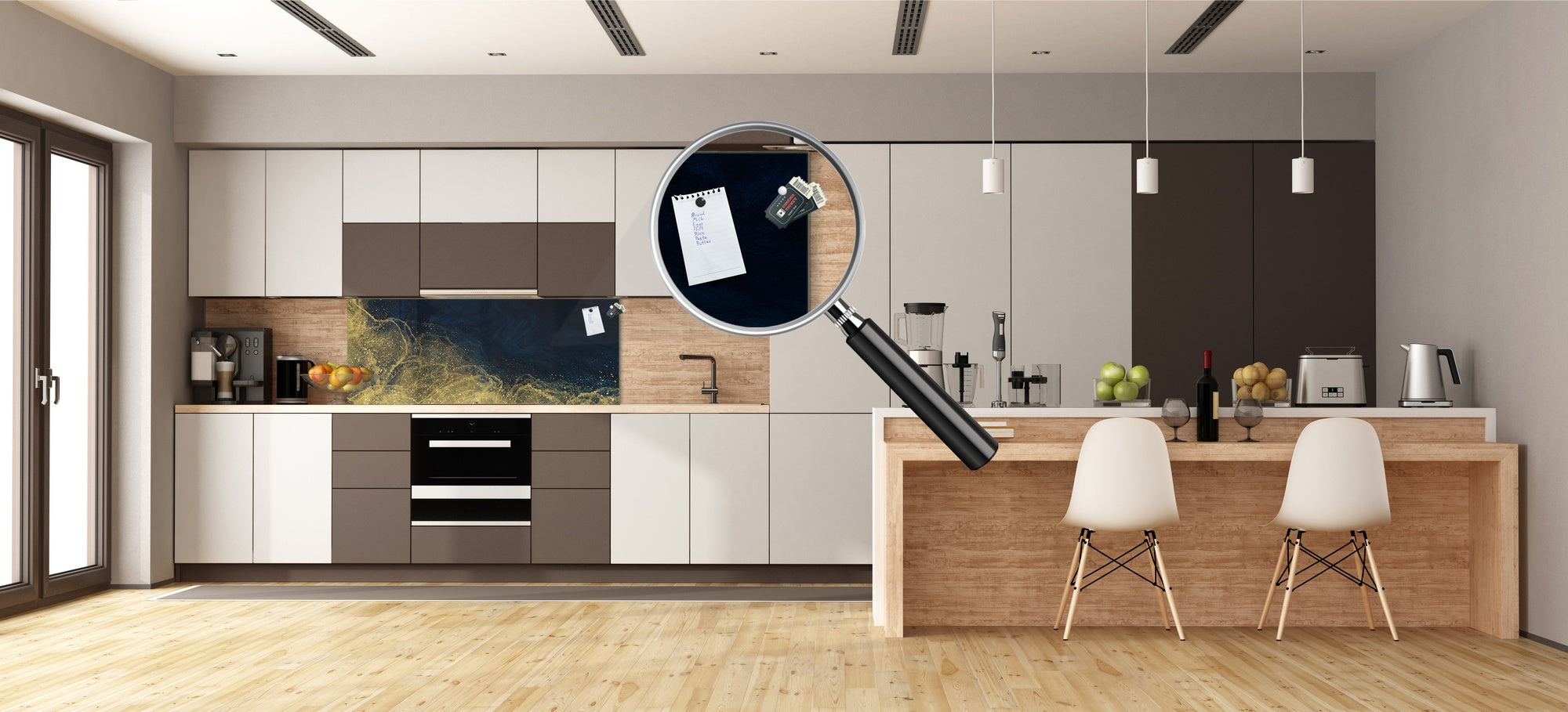 Design glass backsplash - Tempered Glass splashback - Golden Waves Series: Wave of glitter