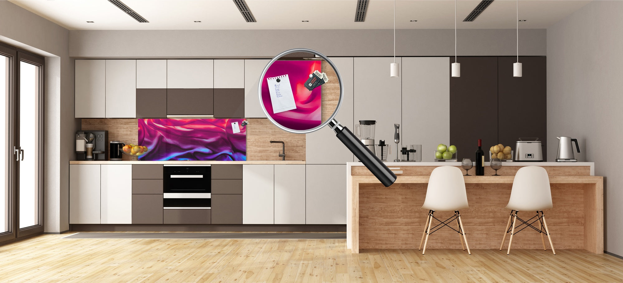 Contemporary glass kitchen panel - Wide format wall backsplash with or without magnetic properties - Colourful Variety Series: Colourful silk