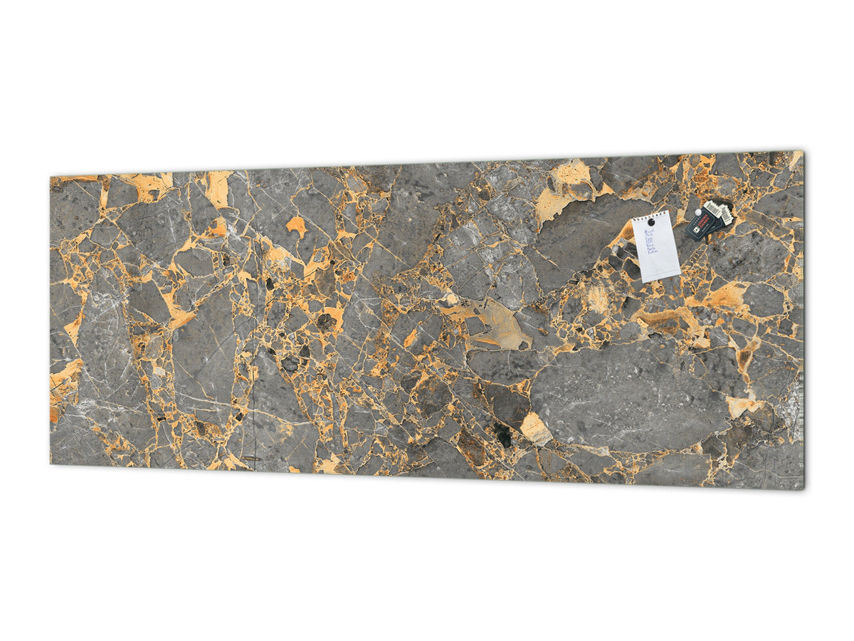 Contemporary glass kitchen panel - Wide format wall backsplash Marbles 2 Series: Agate interwoven with gold