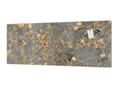 Contemporary glass kitchen panel - Wide format wall backsplash Marbles 2 Series: Agate interwoven with gold