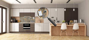 Contemporary glass kitchen panel - Wide format wall backsplash Marbles 2 Series: Agate interwoven with gold